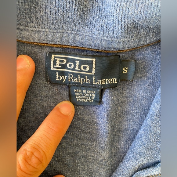 Polo by Ralph Lauren Blue Quarter Zip Sweater Red Logo 100% Cotton Mens Small - Picture 4 of 4